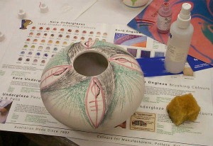 Kera Underglazes with Kera Chalks and Kera Pencils used to define and enhance design